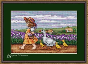 Barefoot Girl with Ducks - PDF Counted Cross Stitch Pattern