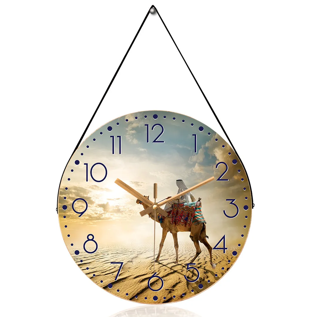 Bedouin rides camel desert wall clock