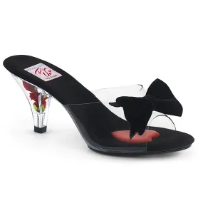 BELLE-301BOW Clear Slide Sandal with Black Velvet Bow