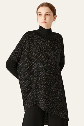 BerryBetty - Black Asymmetrical Knitted Poncho Sweater