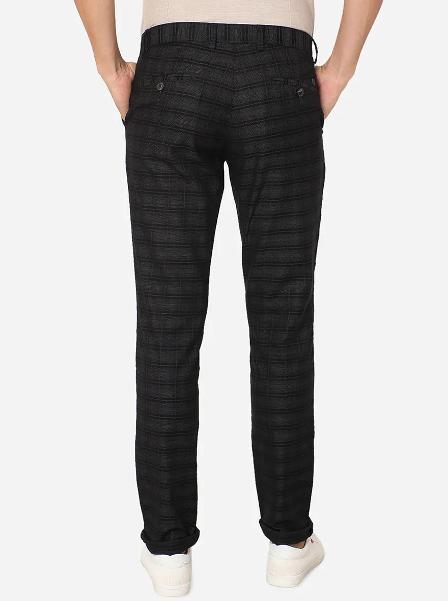 Black & Blue Checked Uno Fit Casual Trouser | JadeBlue