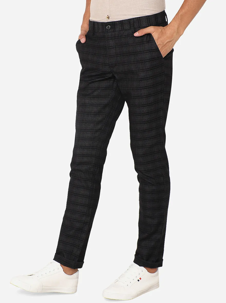 Black & Blue Checked Uno Fit Casual Trouser | JadeBlue