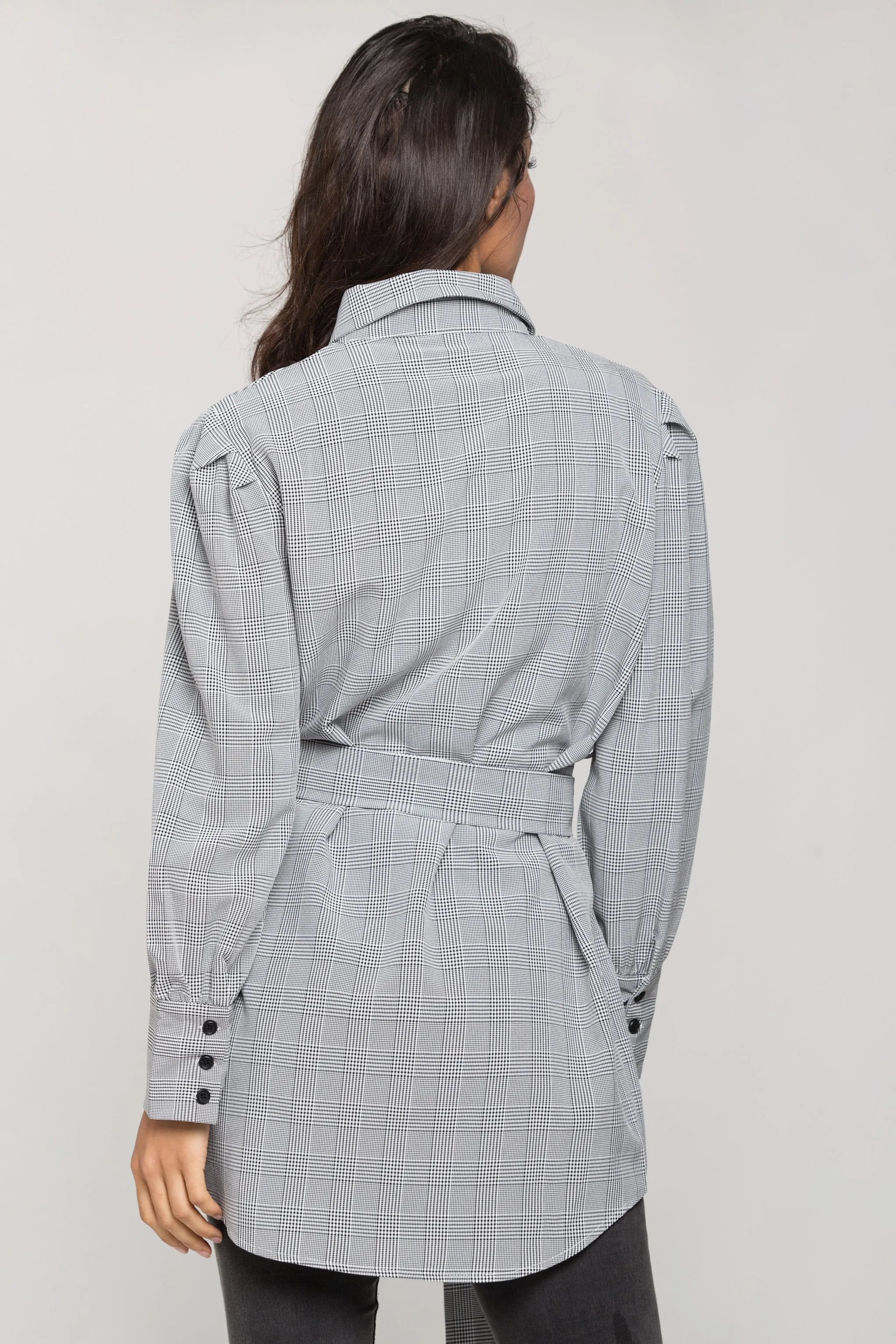 Black and White Glenn Plaid Belted Shirt Dress