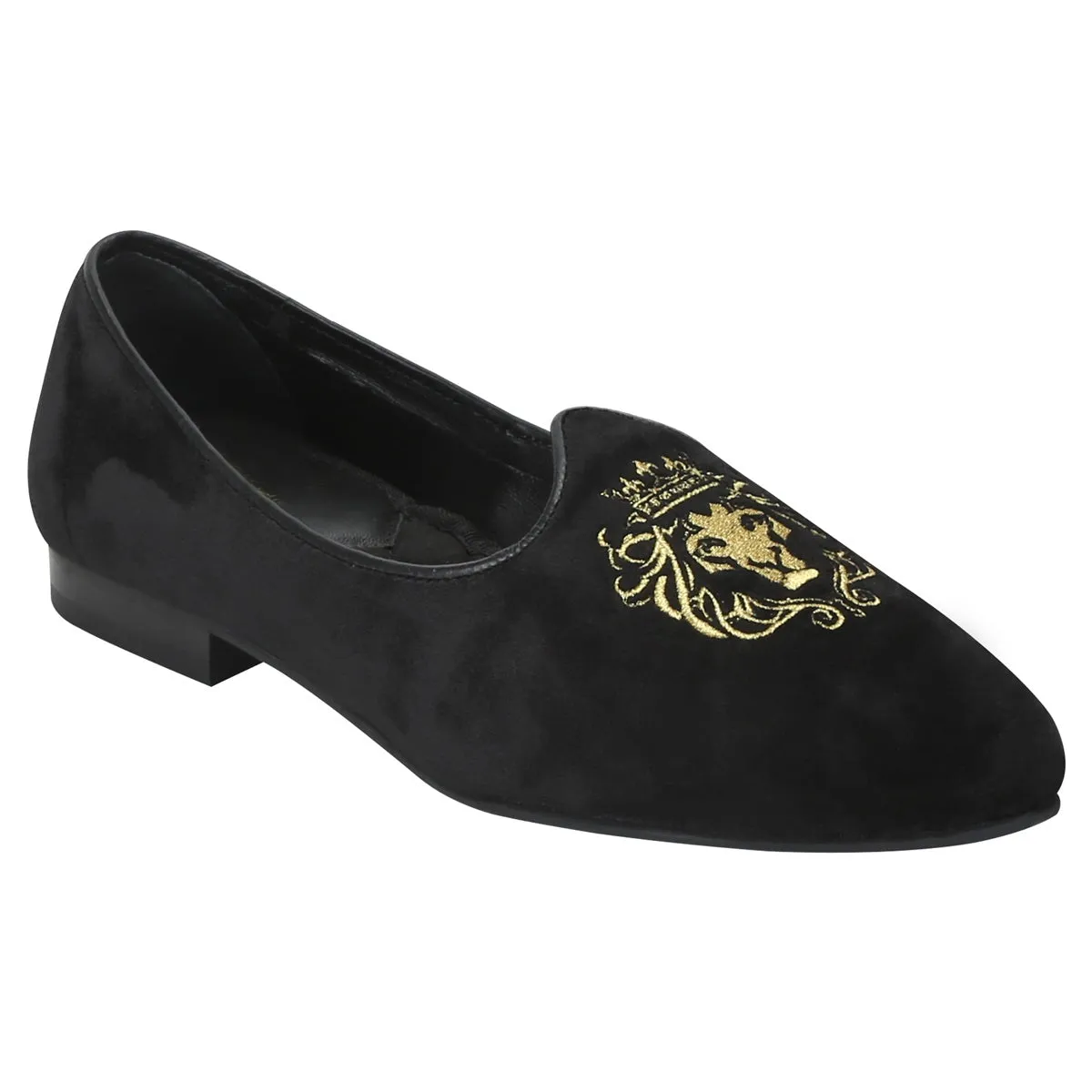 Black Velvet Jalsa Jutti For Men With Golden Lion-King Embroidery