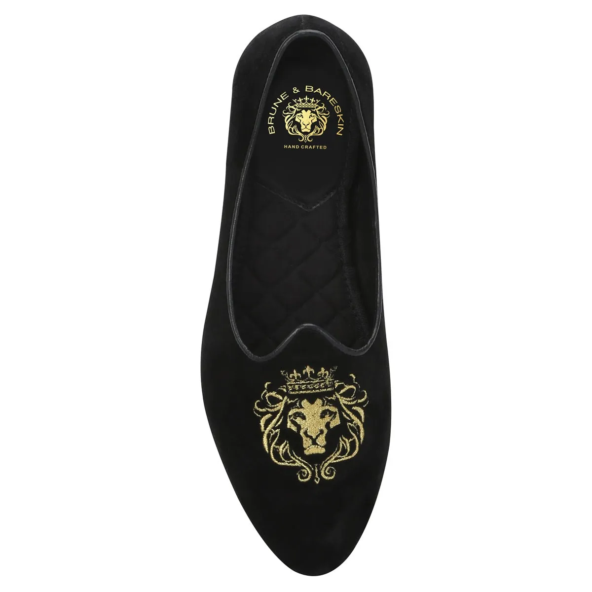 Black Velvet Jalsa Jutti For Men With Golden Lion-King Embroidery