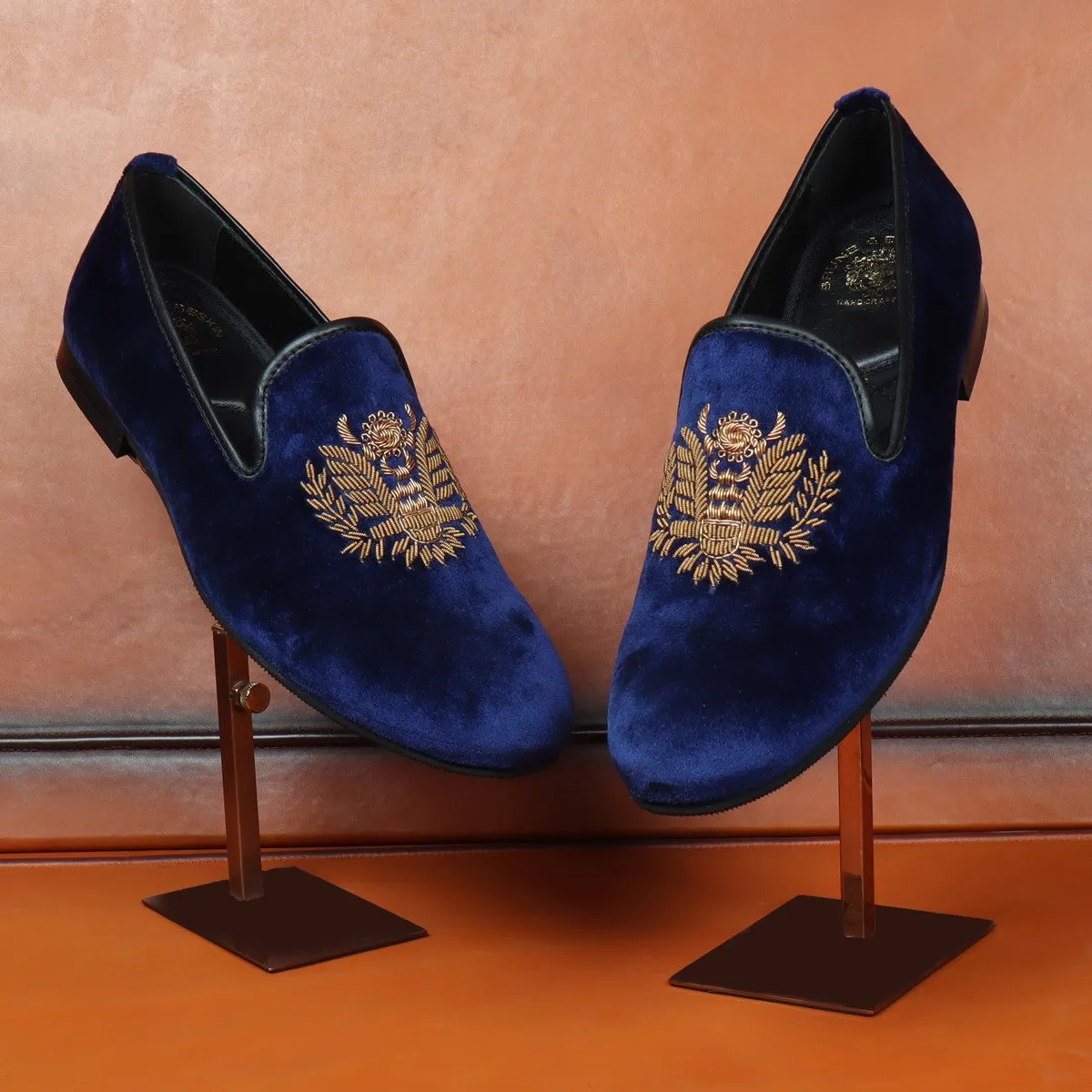 Blue Velvet Slip-On with Crown Eagle Zardosi By Brune & Bareskin