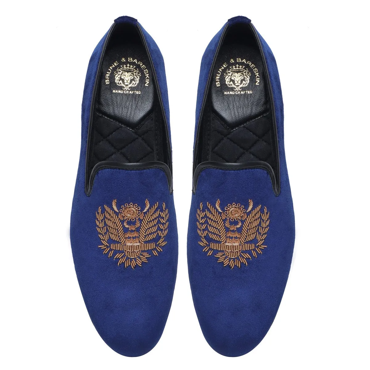 Blue Velvet Slip-On with Crown Eagle Zardosi By Brune & Bareskin