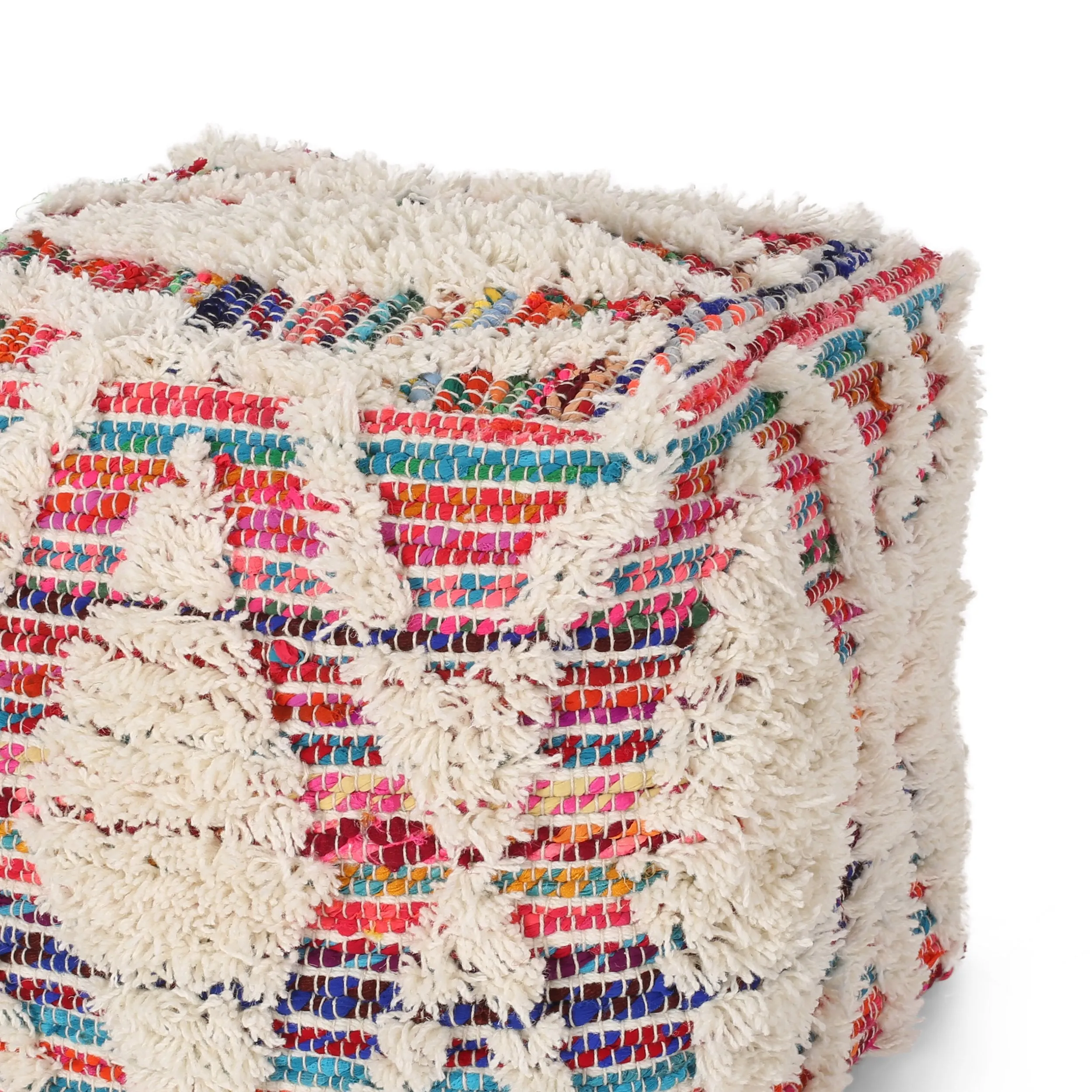 Boho Wool and Chindi Pouf - NH566013