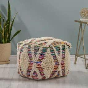 Boho Wool and Chindi Pouf - NH566013