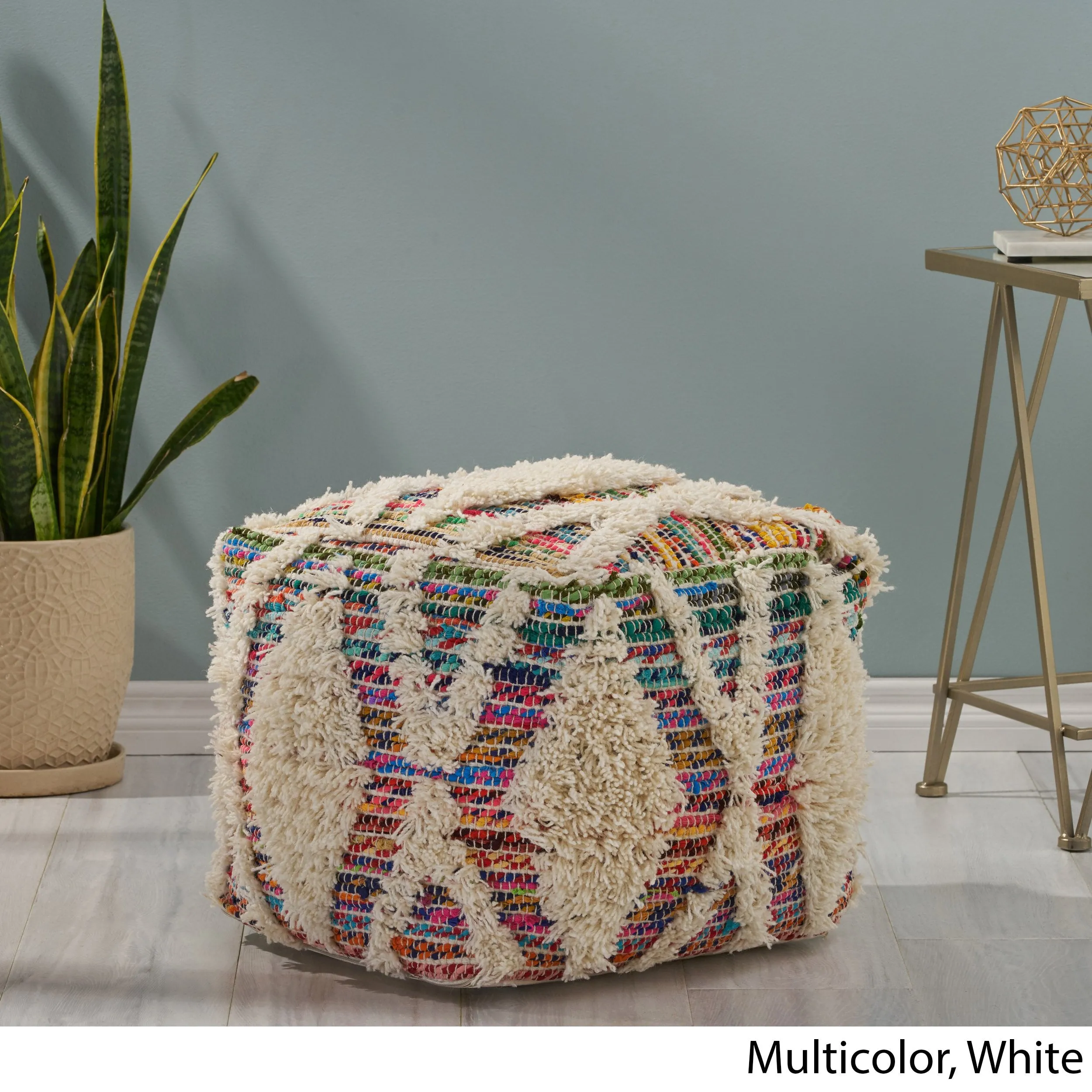 Boho Wool and Chindi Pouf - NH566013