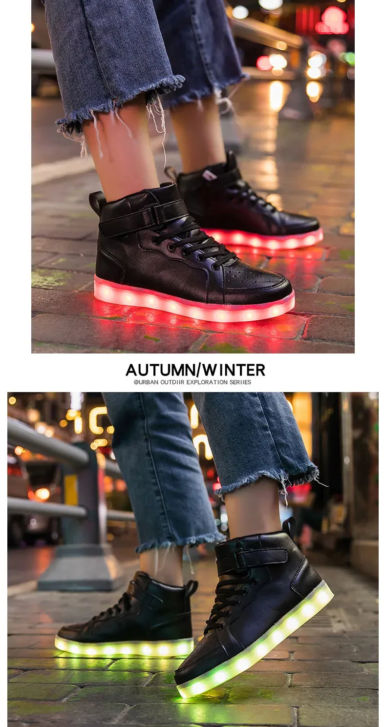 Brand Kids High-tops Lights Up Shoes USB Charger Basket LED Children Trendy Kids Luminous Sneakers Sports Tennis