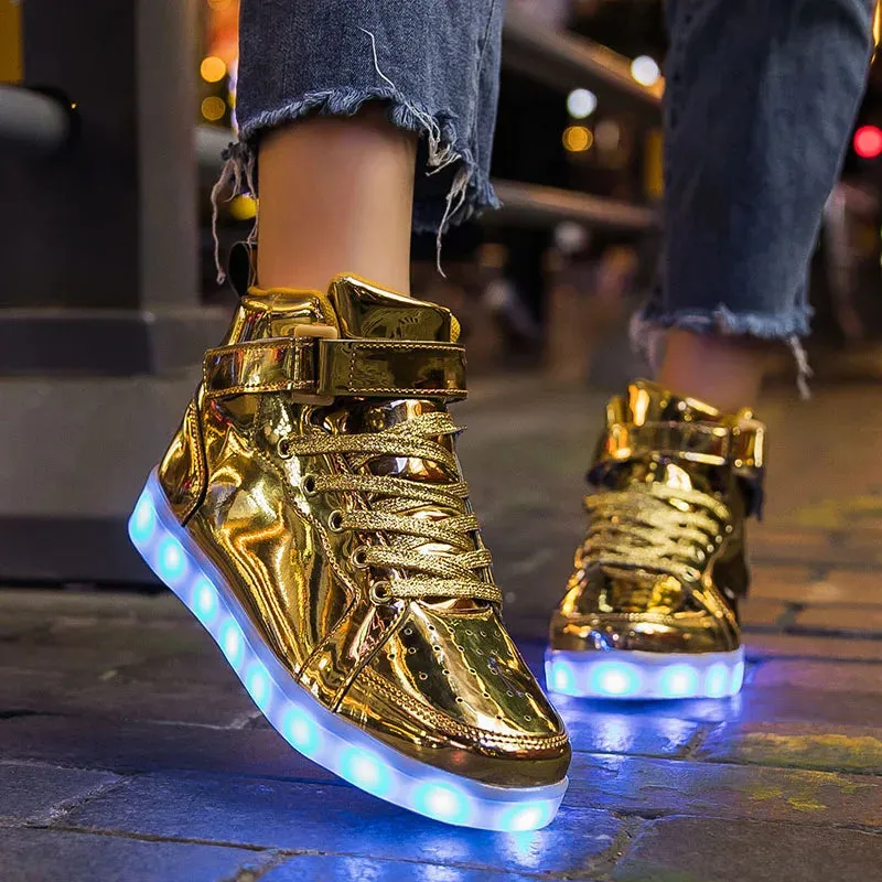 Brand Kids High-tops Lights Up Shoes USB Charger Basket LED Children Trendy Kids Luminous Sneakers Sports Tennis