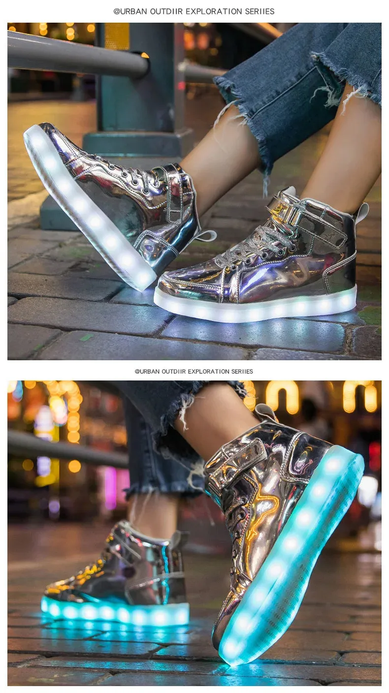 Brand Kids High-tops Lights Up Shoes USB Charger Basket LED Children Trendy Kids Luminous Sneakers Sports Tennis