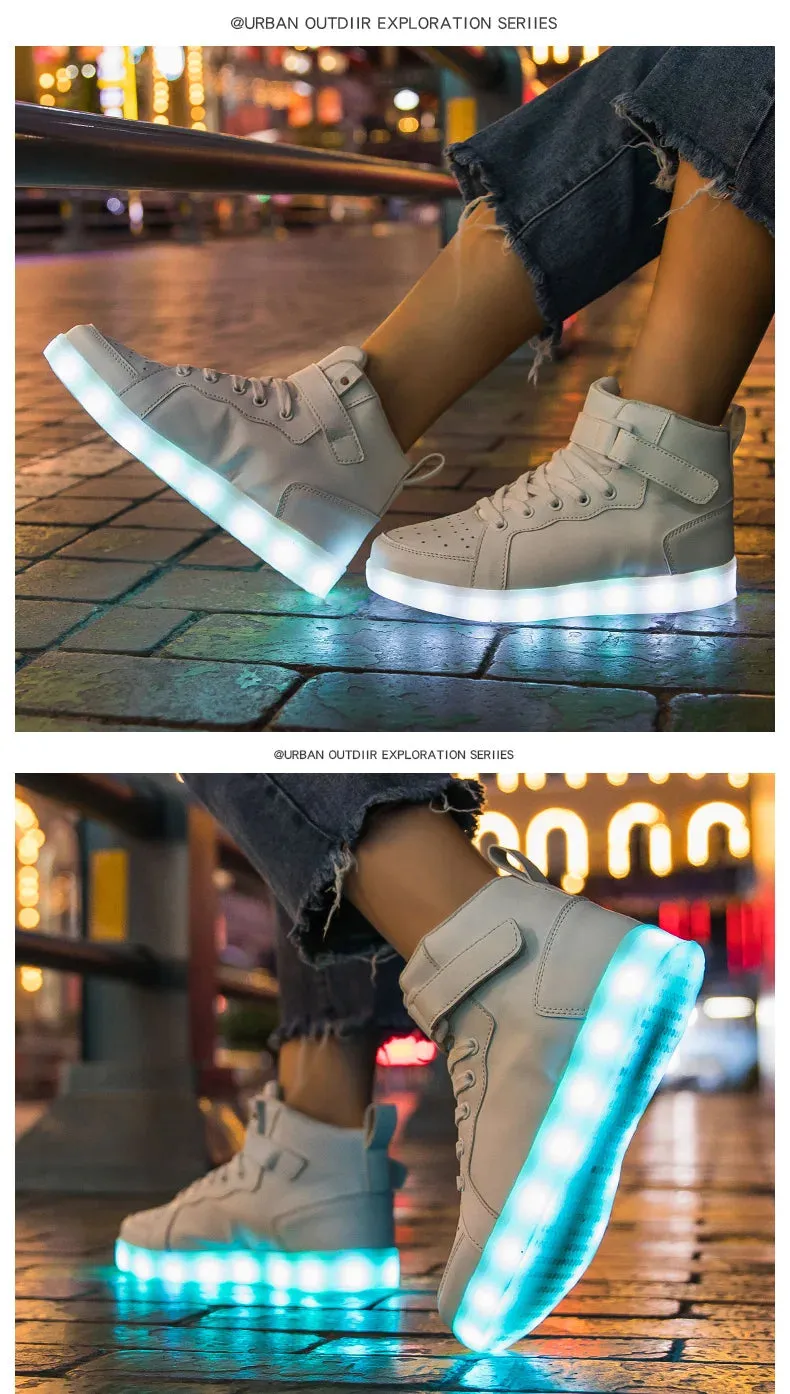 Brand Kids High-tops Lights Up Shoes USB Charger Basket LED Children Trendy Kids Luminous Sneakers Sports Tennis