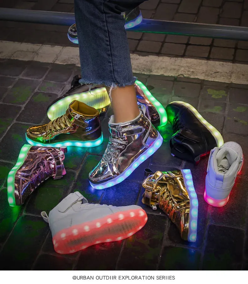 Brand Kids High-tops Lights Up Shoes USB Charger Basket LED Children Trendy Kids Luminous Sneakers Sports Tennis