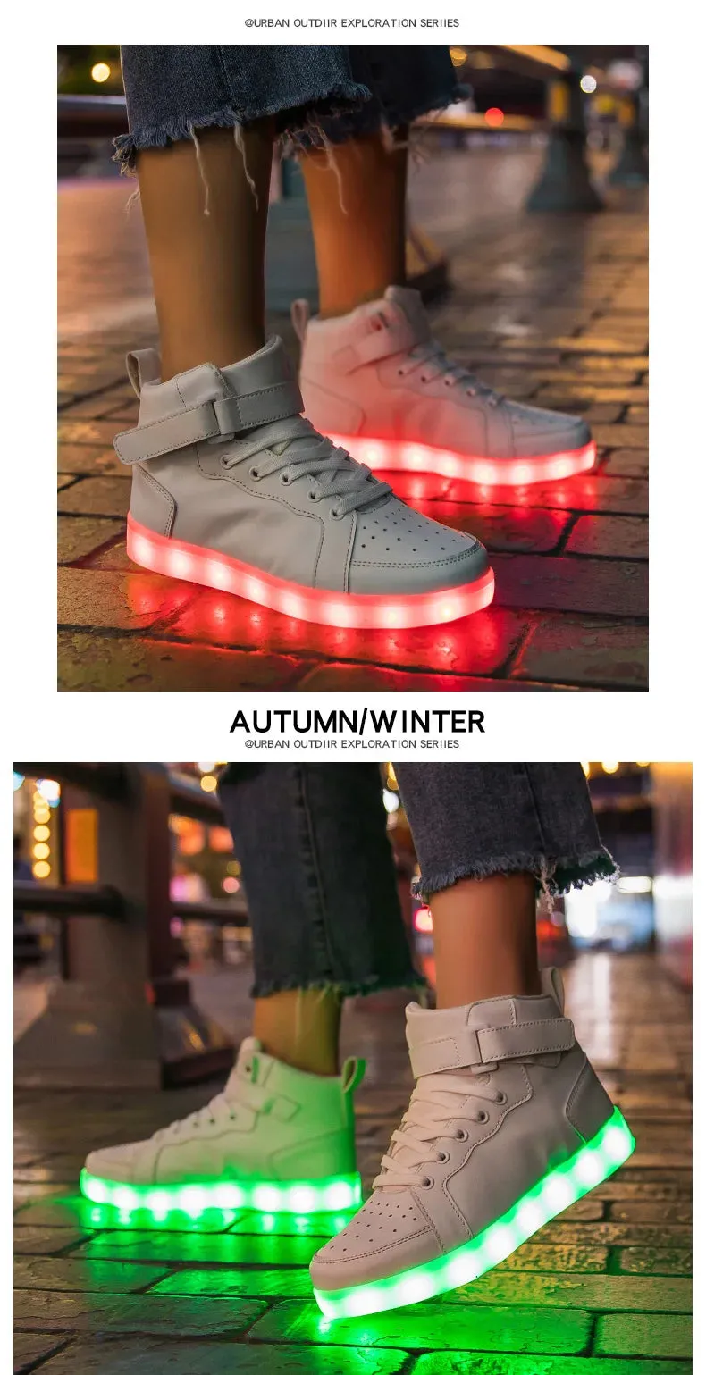 Brand Kids High-tops Lights Up Shoes USB Charger Basket LED Children Trendy Kids Luminous Sneakers Sports Tennis