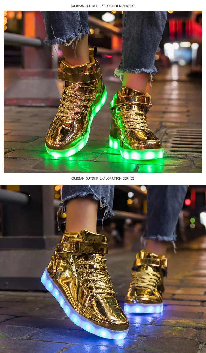 Brand Kids High-tops Lights Up Shoes USB Charger Basket LED Children Trendy Kids Luminous Sneakers Sports Tennis