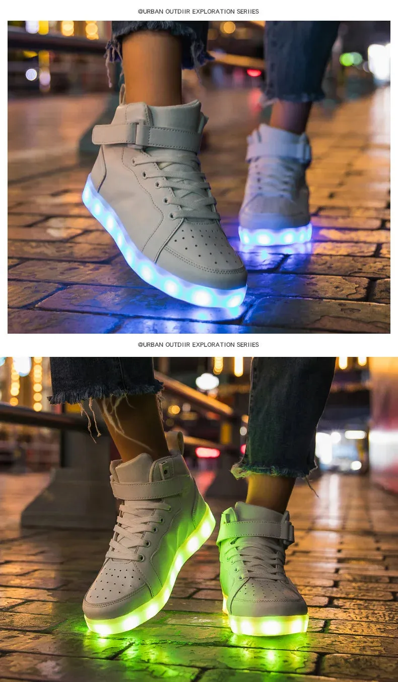 Brand Kids High-tops Lights Up Shoes USB Charger Basket LED Children Trendy Kids Luminous Sneakers Sports Tennis