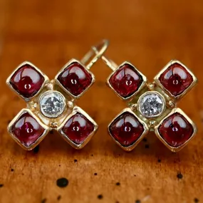 Canterbury 14k Gold, Garnet and Diamond Cross Earrings