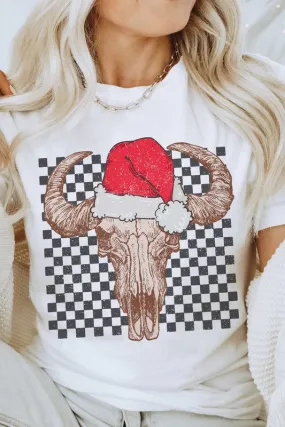 CHECKERED LONGHORN SANTA GRAPHIC TEE