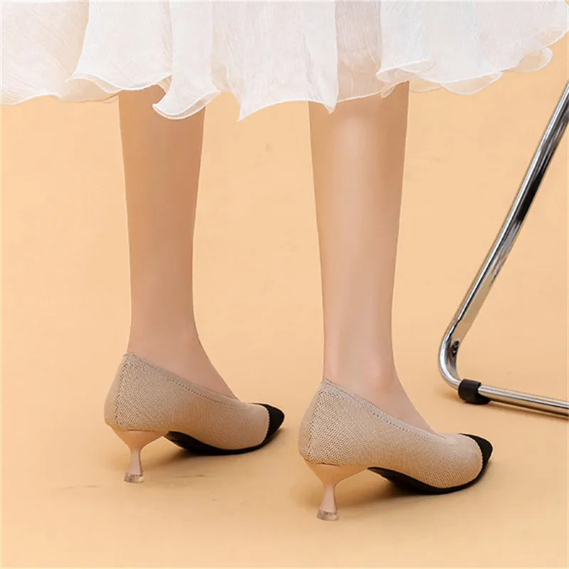 Elegant Pointed Toe Contrast Color Kitten Heels