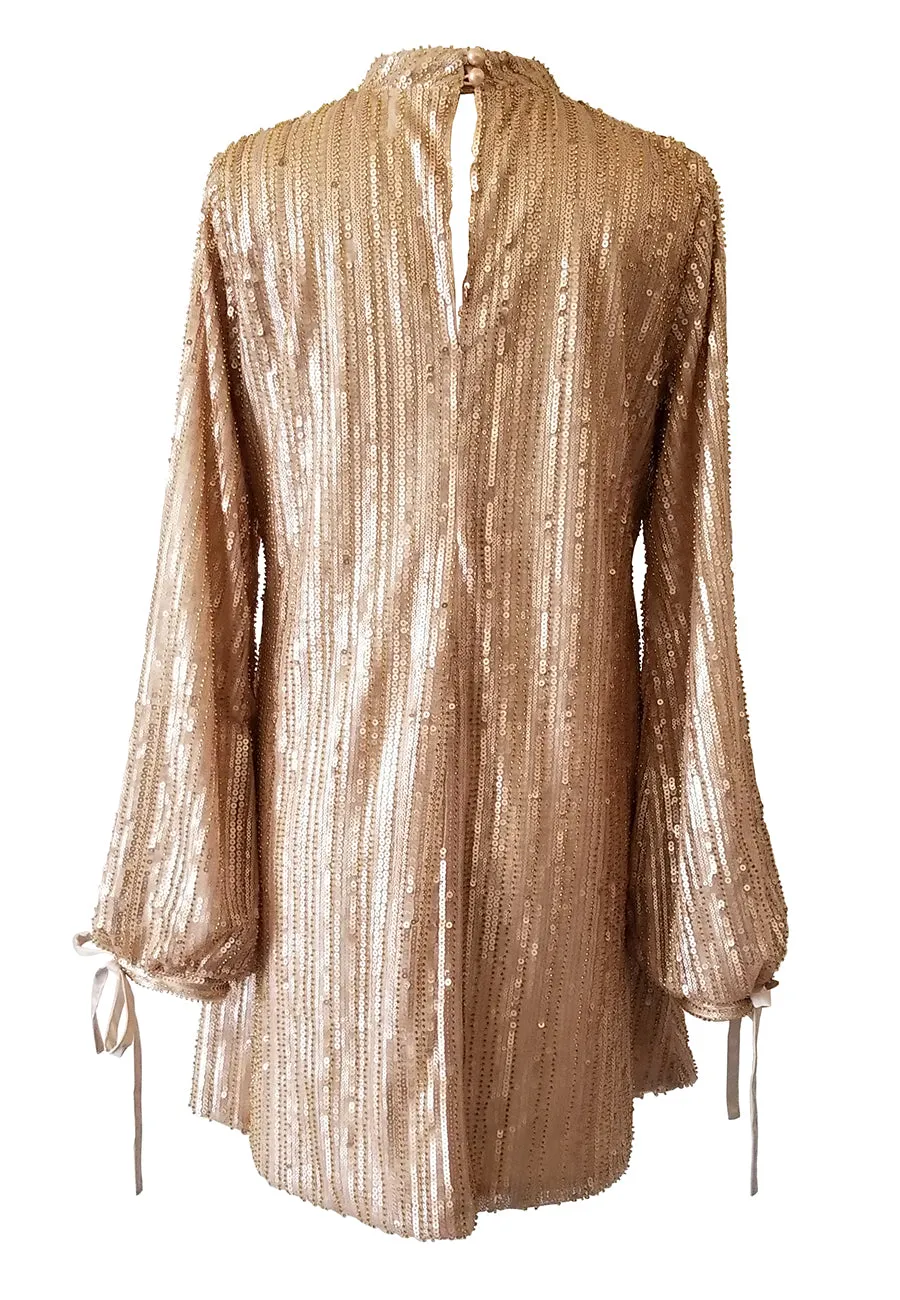 Gold Jenny Sequins Balloon Sleeves Mini Dress (UK 6)