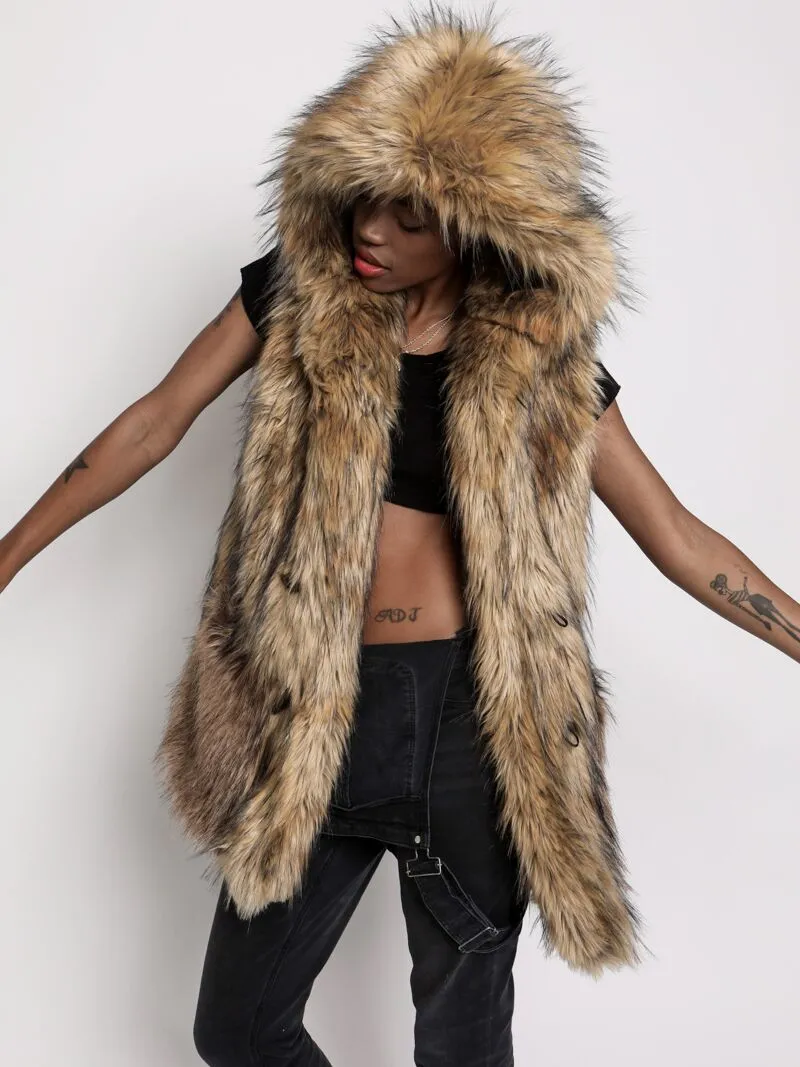 Golden Jackal Hooded Faux Fur Vest | Women's