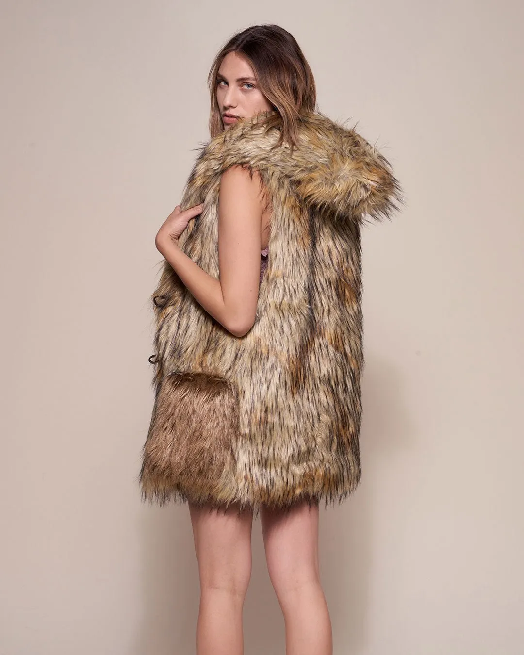 Golden Jackal Hooded Faux Fur Vest | Women's