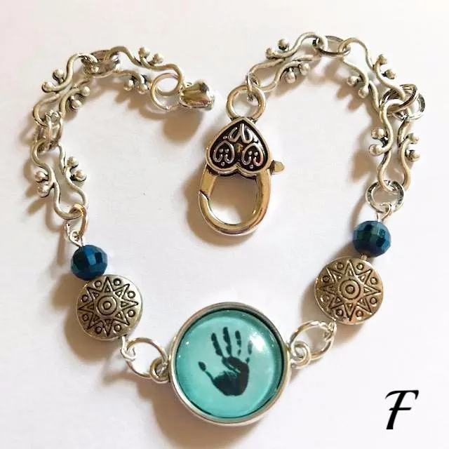 Hand print/glass centered Bracelet /Hand therapy jewelry