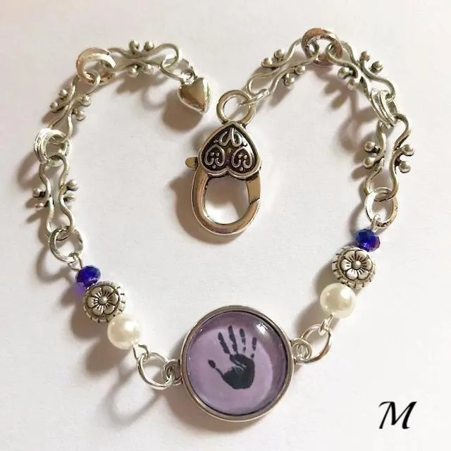 Hand print/glass centered Bracelet /Hand therapy jewelry