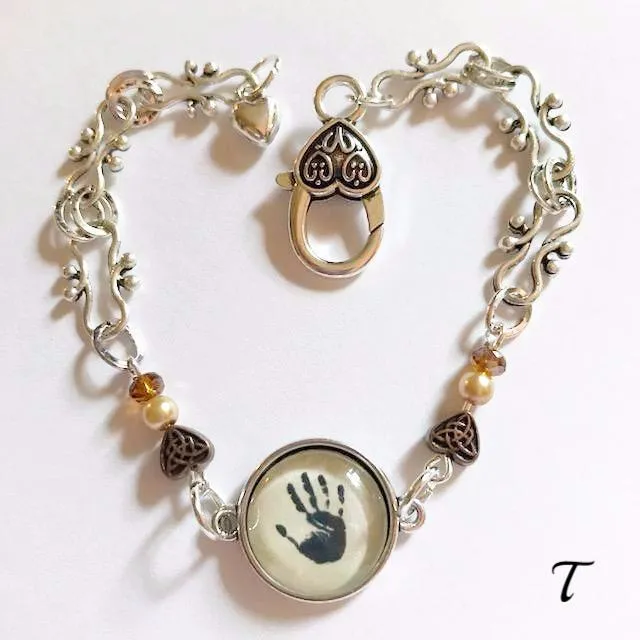 Hand print/glass centered Bracelet /Hand therapy jewelry