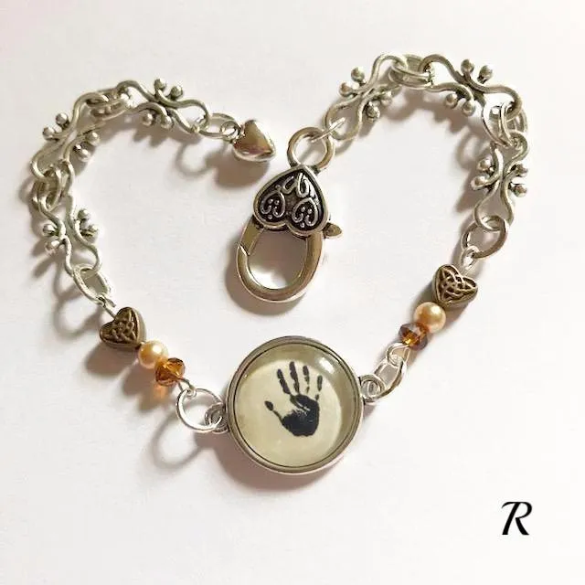 Hand print/glass centered Bracelet /Hand therapy jewelry