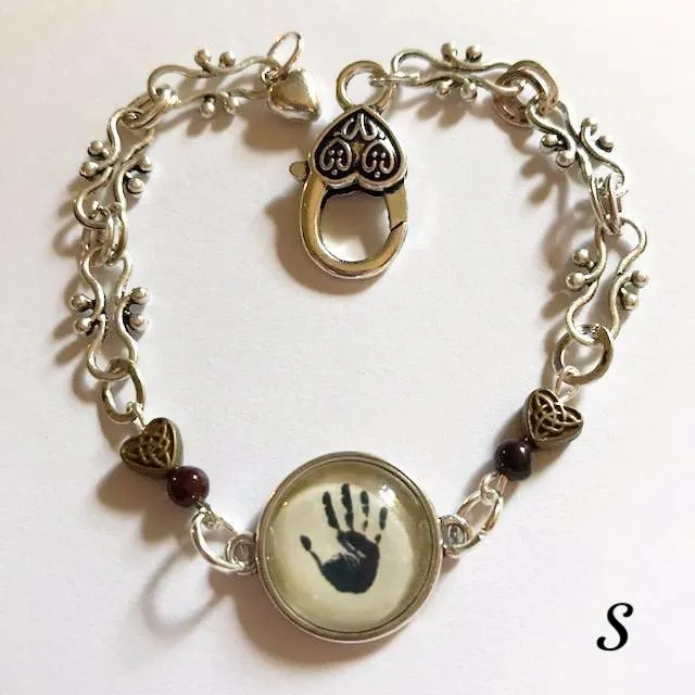 Hand print/glass centered Bracelet /Hand therapy jewelry