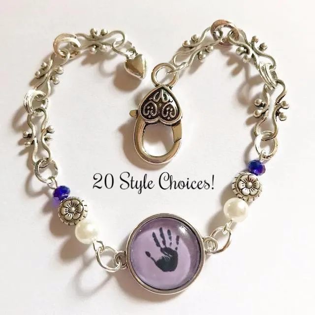 Hand print/glass centered Bracelet /Hand therapy jewelry