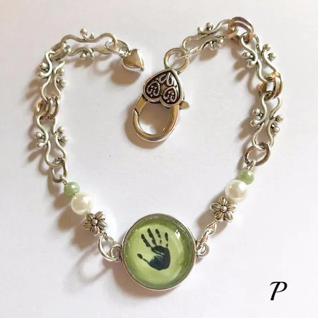 Hand print/glass centered Bracelet /Hand therapy jewelry