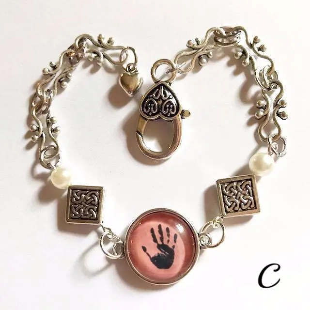 Hand print/glass centered Bracelet /Hand therapy jewelry