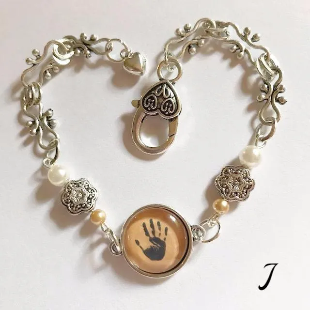 Hand print/glass centered Bracelet /Hand therapy jewelry