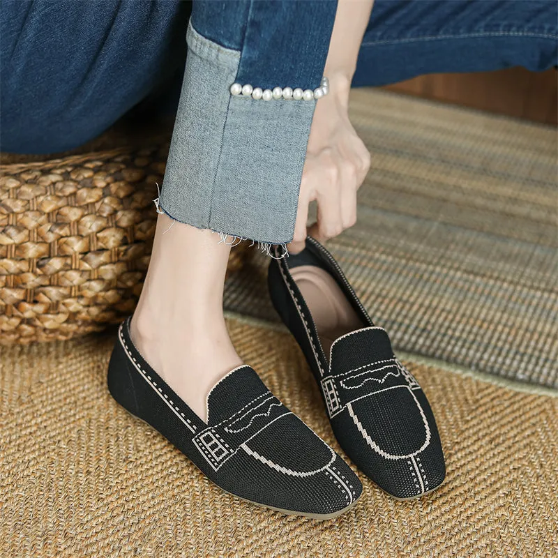 Slip On Square Toe Knit Loafers