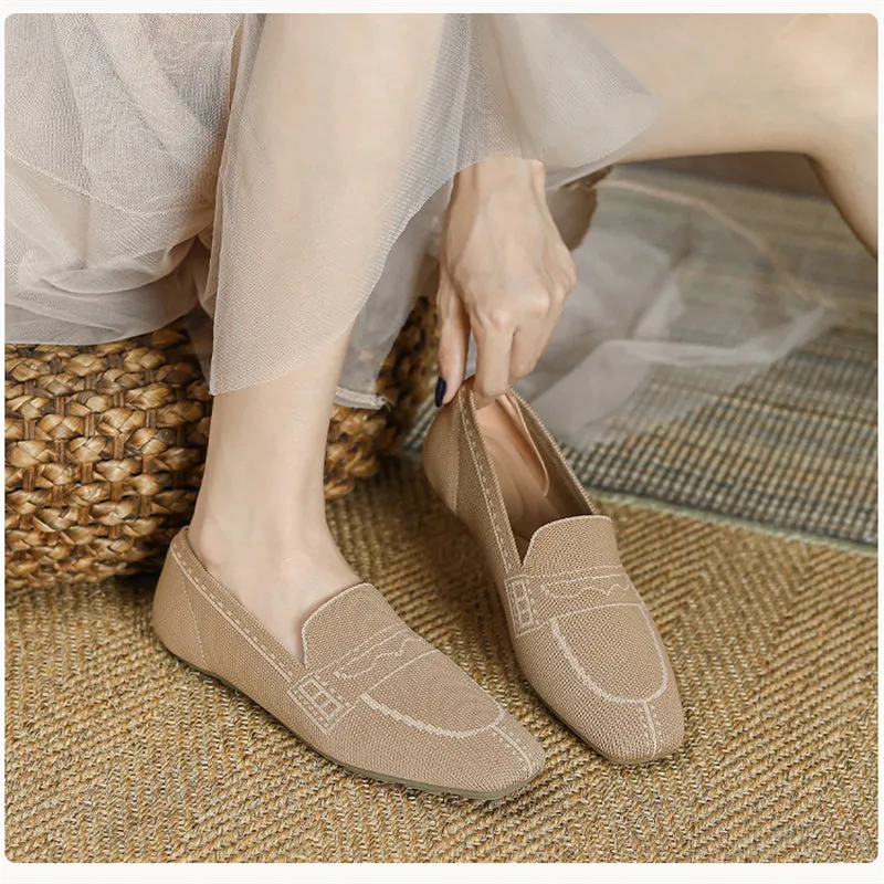 Slip On Square Toe Knit Loafers