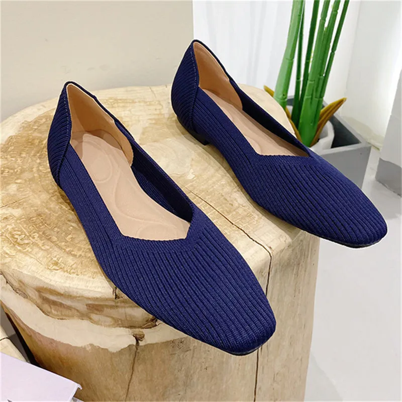 Striped Texture Square Toe Flats