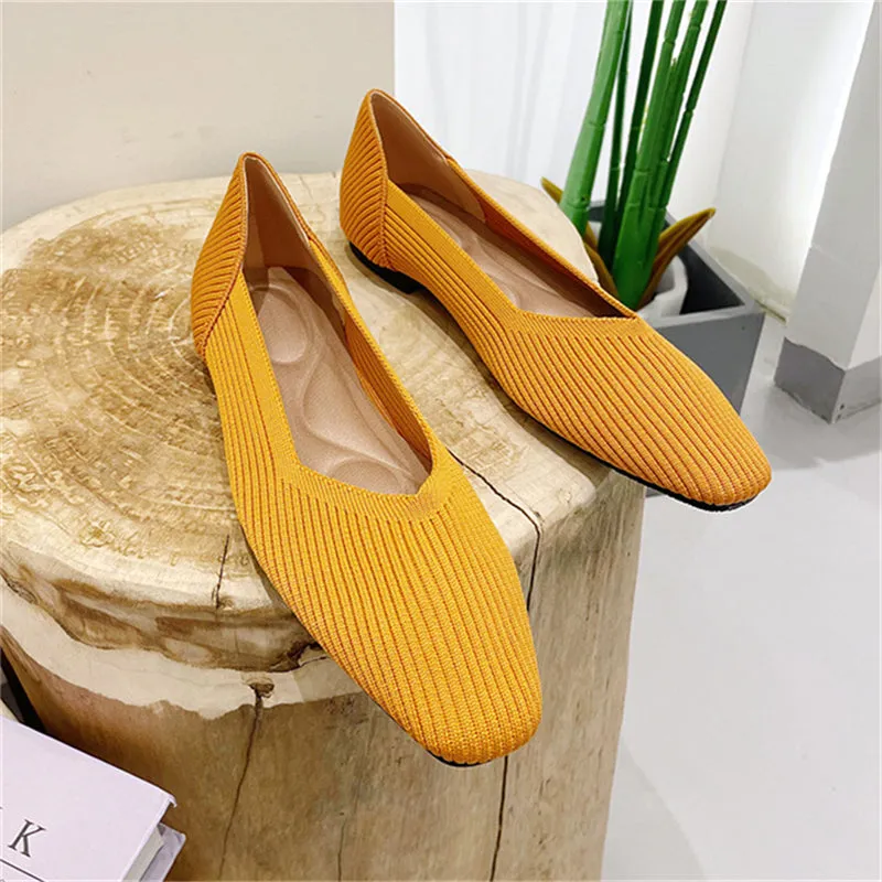 Striped Texture Square Toe Flats