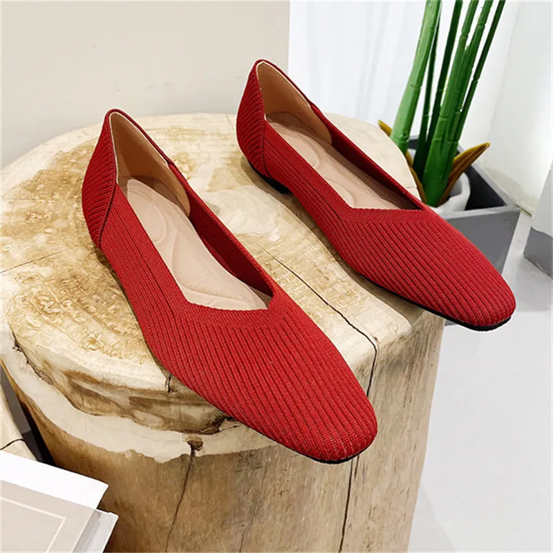 Striped Texture Square Toe Flats