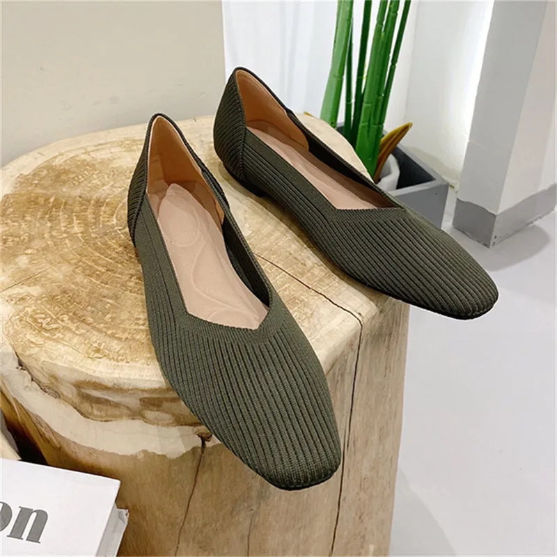 Striped Texture Square Toe Flats