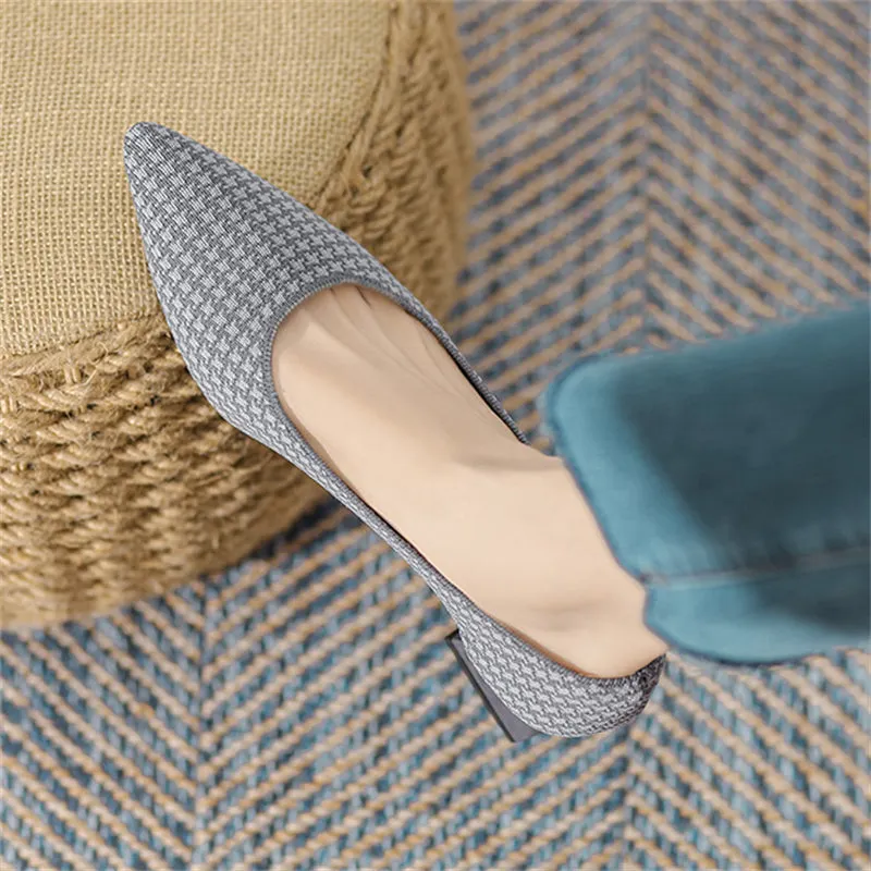 Vintage Pointed Toe Knitted Chunky Heels