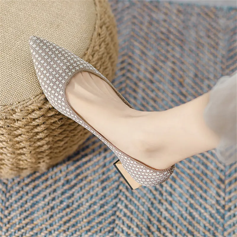 Vintage Pointed Toe Knitted Chunky Heels