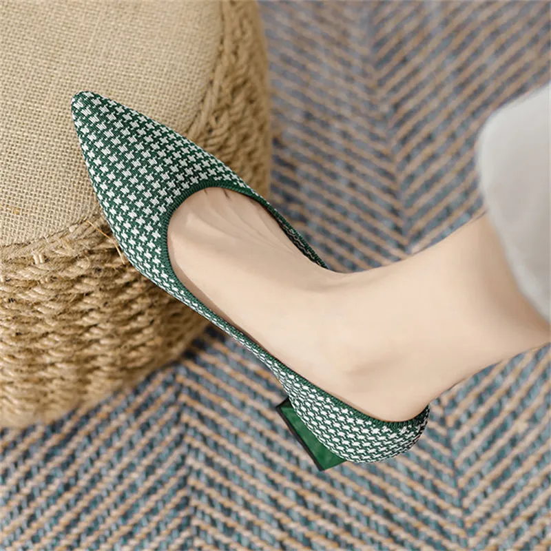 Vintage Pointed Toe Knitted Chunky Heels