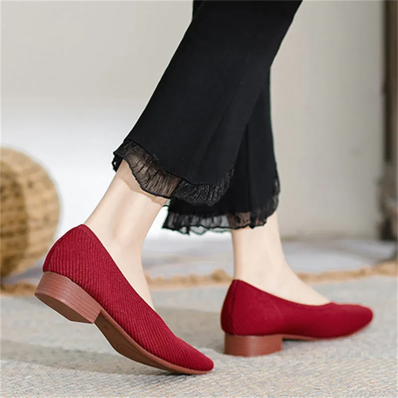 Vintage Simple Square Toe Block Heel Shoes