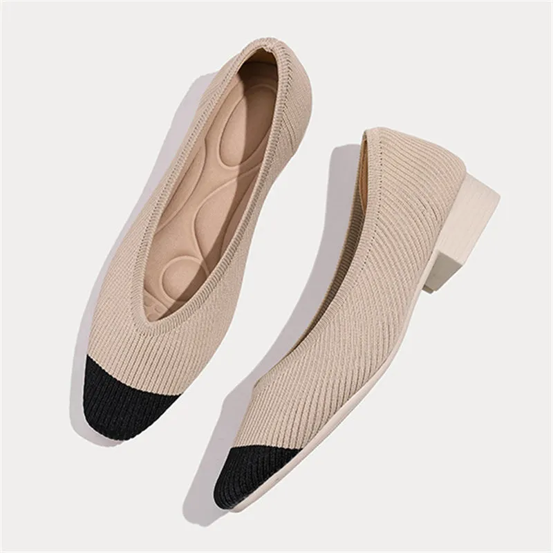 Vintage Simple Square Toe Block Heel Shoes